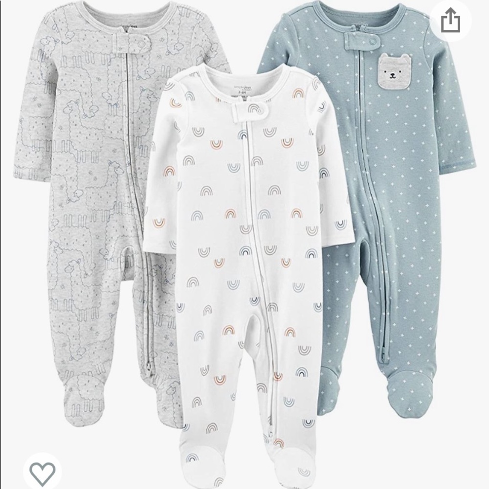 Simple Joys by Carter's Unisex Babies' Cotton Footed Sleep and Play, Pack of 3